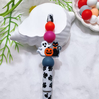 20Pcs Silicone Focal Beads Halloween Car Pumpkin Bow 15