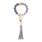 PU Tassel Silicone Bead Wristlet Keychain with Wooden Bead 16
