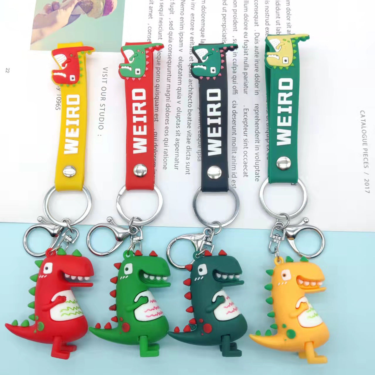 Dinosaur PVC Keychain Cartoon Charm with Strap 4