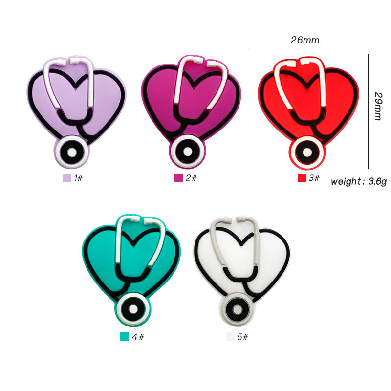 20pcs Silicone Focal Beads Stethoscope Heart Shape with Tube Detail 2