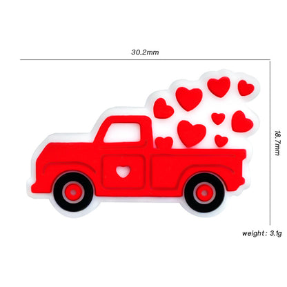 20Pcs Silicone Focal Beads Valentine Love Car Hearts Design 3