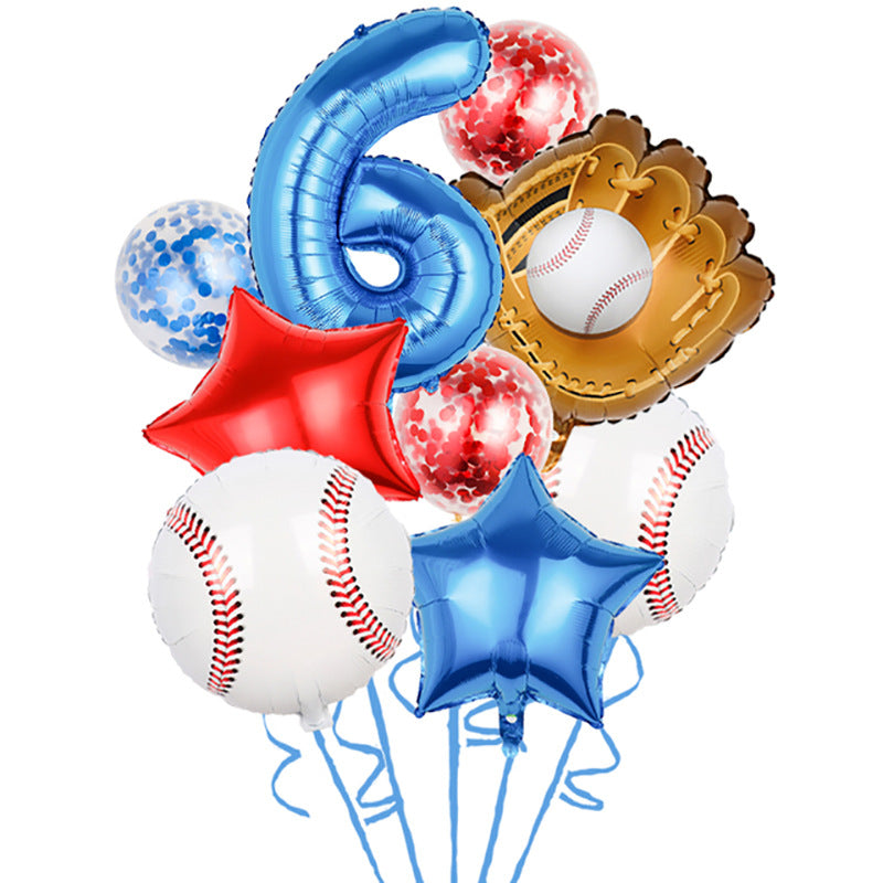 Baseball Foil Balloon Set One Year Birthday Party Decoration 9pcs 9