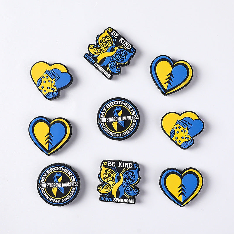 Silicone Focal Beads Heart Shaped Blue Butterfly Ribbon Design 2