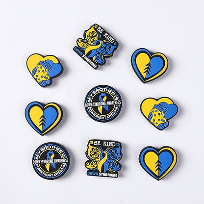Silicone Focal Beads Heart Shaped Blue Butterfly Ribbon Design 2