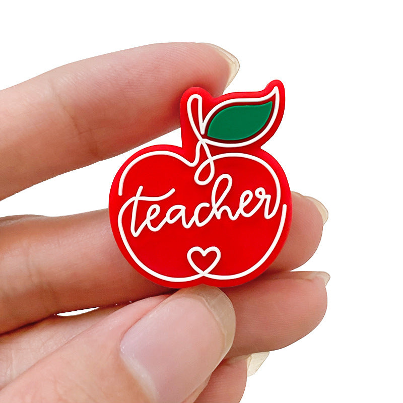 20Pcs Silicone Focal Beads Teacher Red Apple Letter Design 4