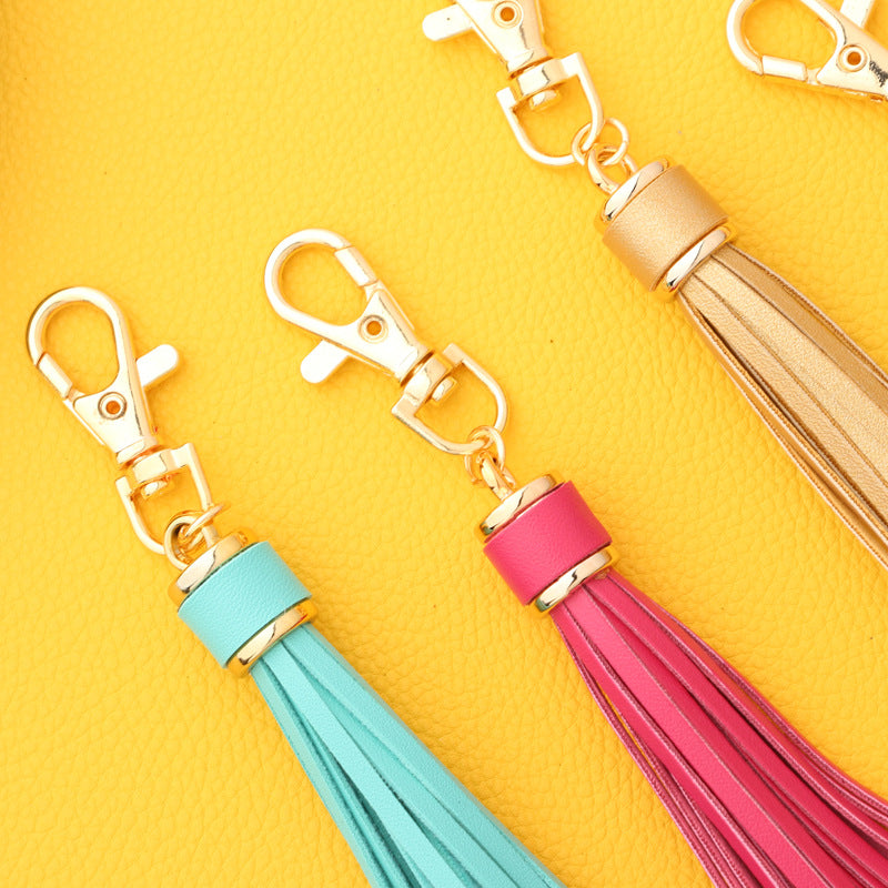 PU Leather Tassel Keychain with Buckle Charm for Women 4