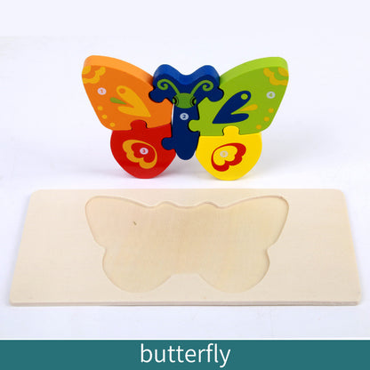 Wooden Building Blocks Animal Traffic Shapes Matching 3D Puzzle Toy 32