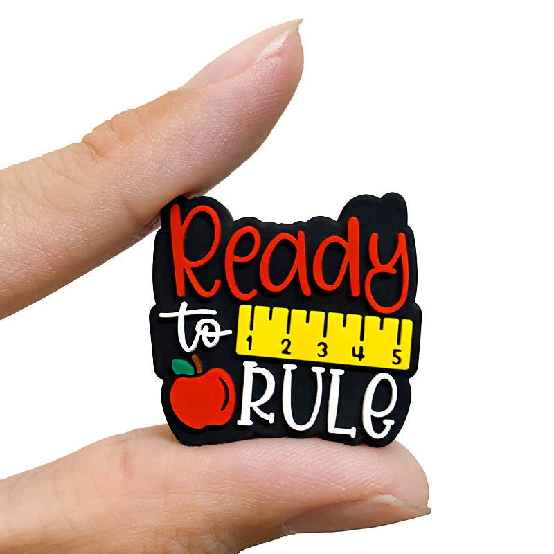 20Pcs Silicone Focal Beads Teacher Apple Ruler Printed Text Design 5