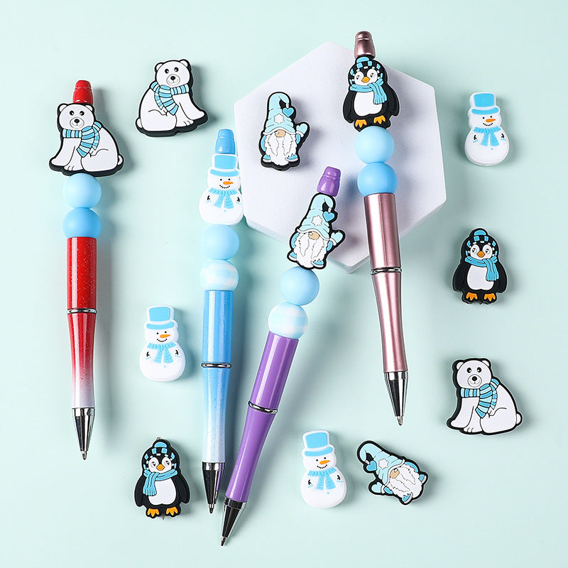 Silicone Focal Beads Snow Polar Bear Penguin Winter Snowman Design 3
