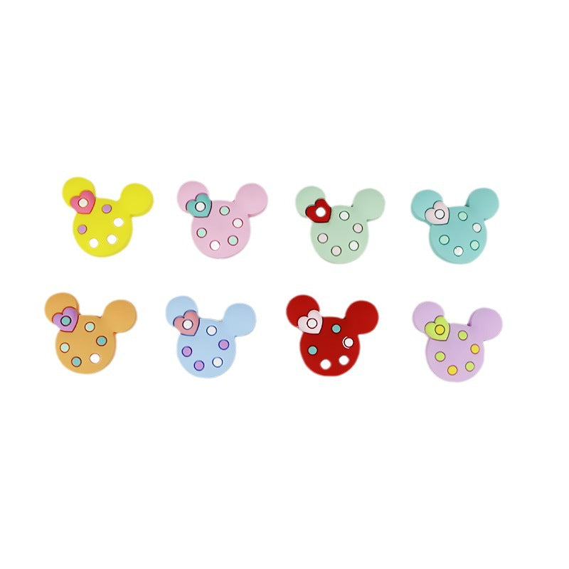 Silicone Focal Beads Round Ear Mouse Character with Polka Dot Detail 2
