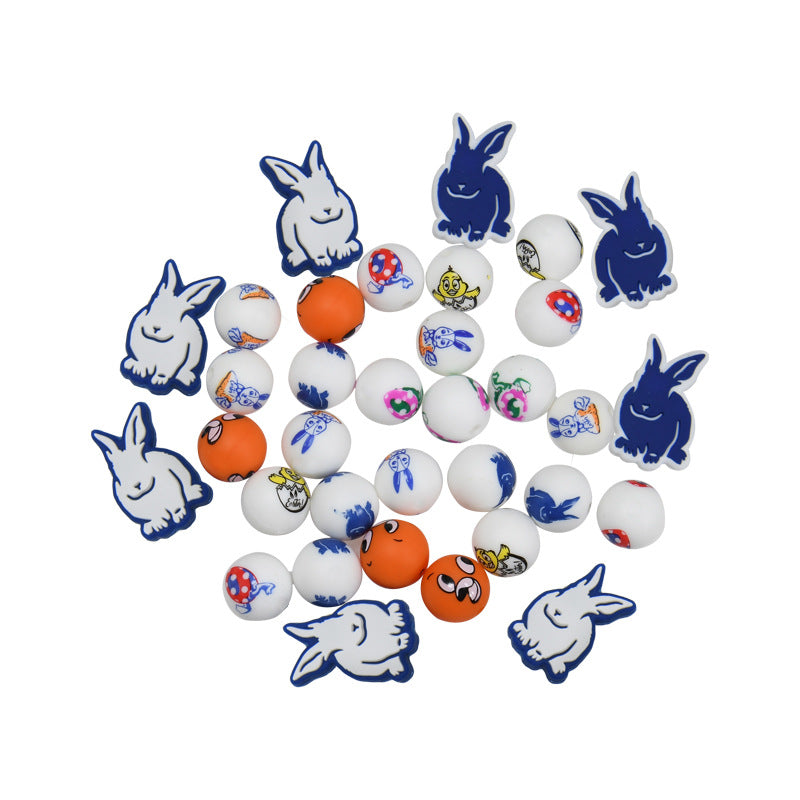 20pcs 15mm Easter Silicone Beads Bunny Egg Chicken Printed Design 5
