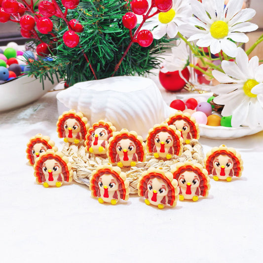 20Pcs Silicone 3D Focal Beads Cute Turkey Front Facing