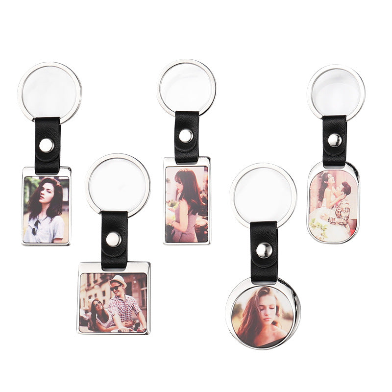 Blank Photo Frame Leather Keychain Zinc Alloy Material