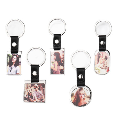 Blank Photo Frame Leather Keychain Zinc Alloy Material