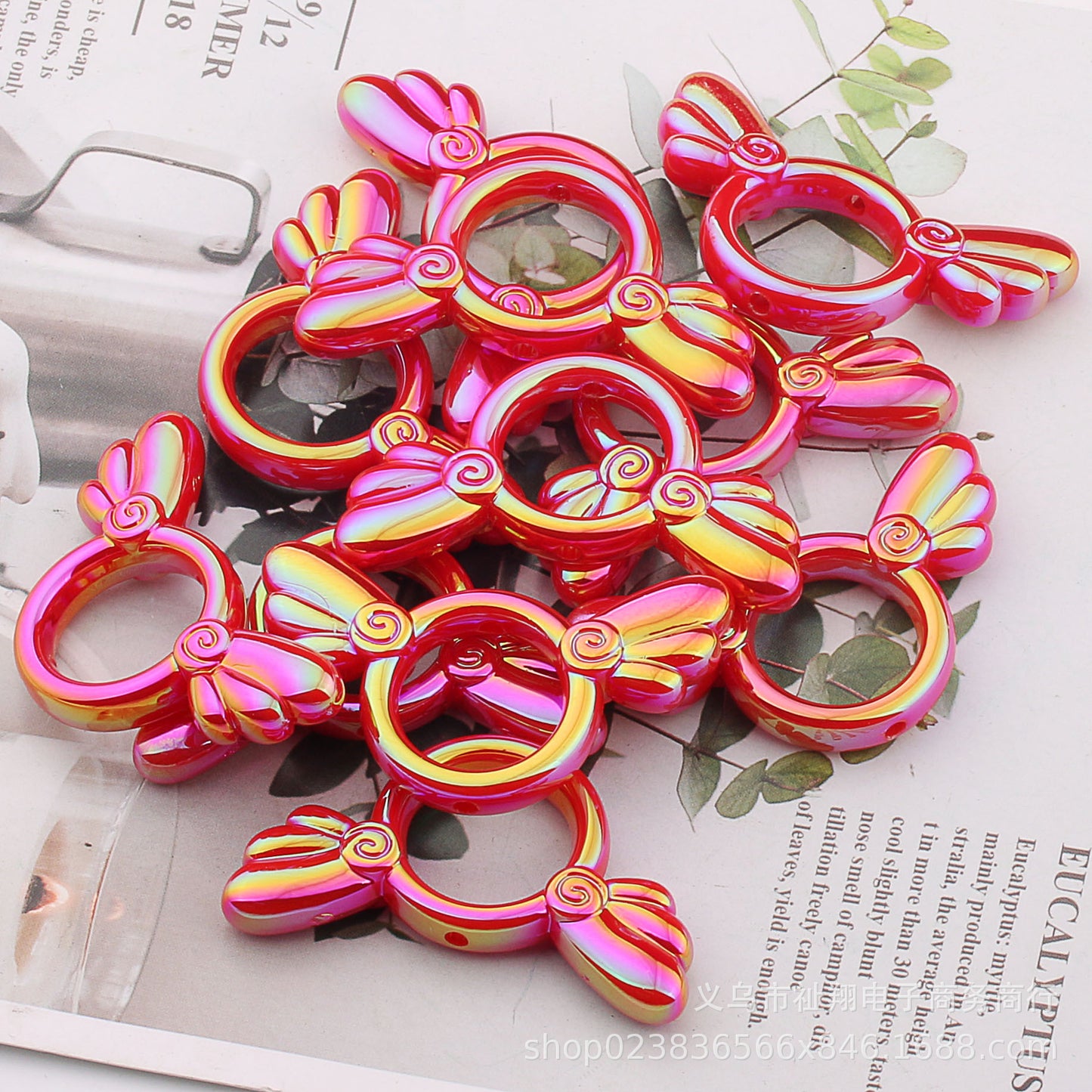 2Pcs 25x46mm Sakura Angel Wings Acrylic Beads UV Finish Color Plated 23