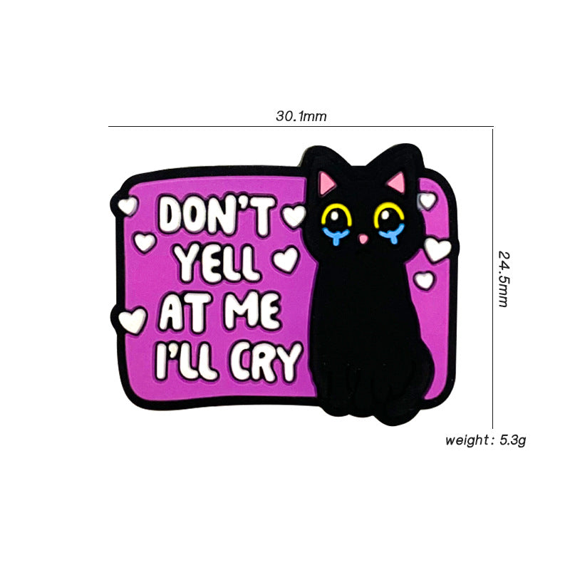 20Pcs Silicone Focal Beads Tearing Kitten Black with Printed Text 3