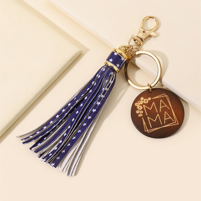 Western Wooden Mama Tassel Keychain Metal Accessory 4