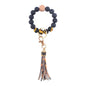 PU Tassel Silicone Bead Wristlet Keychain with Wooden Bead 9