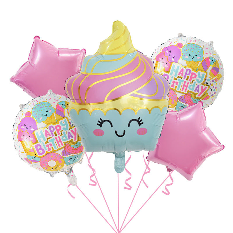Cute Ice Cream and Candy Foil Balloon Set Birthday Party Decoration 5pcs 4