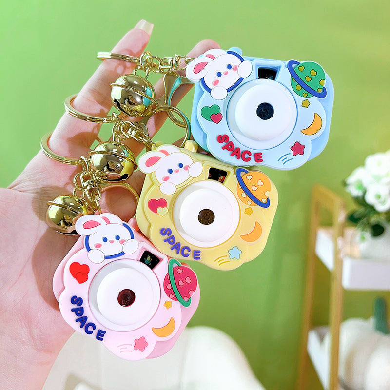 Light Up Rabbit Camera Plastic Keychain with Bell Charm 3
