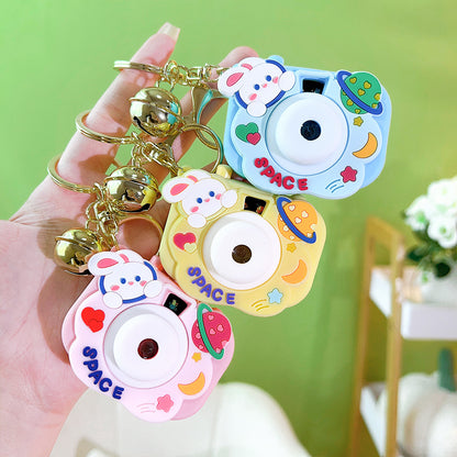 Light Up Rabbit Camera Plastic Keychain with Bell Charm 3