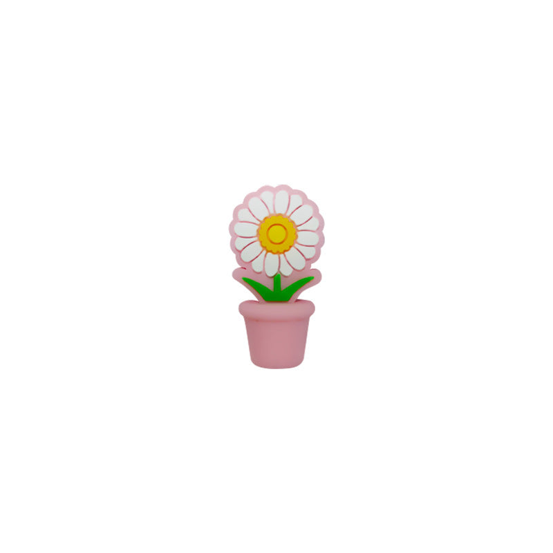 20Pcs 3D Silicone Focal Beads Potted Daisy With Flower Pot 13