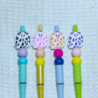 20Pcs Silicone Focal Beads Halloween Colored Cow Front Facing