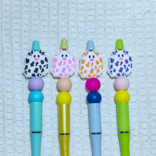 20Pcs Silicone Focal Beads Halloween Colored Cow Front Facing