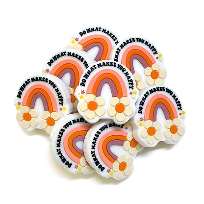 20Pcs Silicone Focal Beads Flower Rainbow With Text Do What Makes You Happy 3