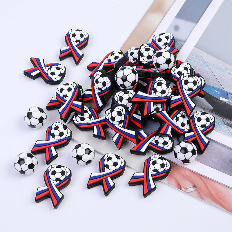 20pcs Silicone Focal Beads Football Bow With Soccer Ball Detail