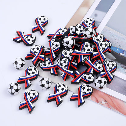 20pcs Silicone Focal Beads Football Bow With Soccer Ball Detail