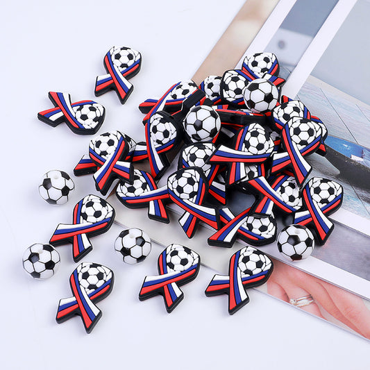 20pcs Silicone Focal Beads Football Bow With Soccer Ball Detail