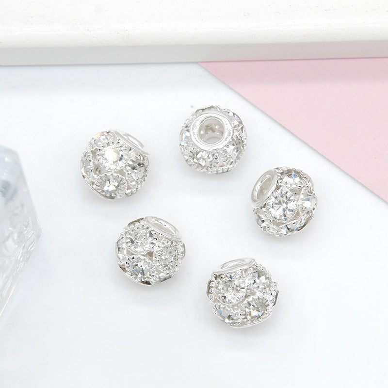 50pcs 8mm Metal Hollow Rhinestone Spacer Beads Silver and Gold 10