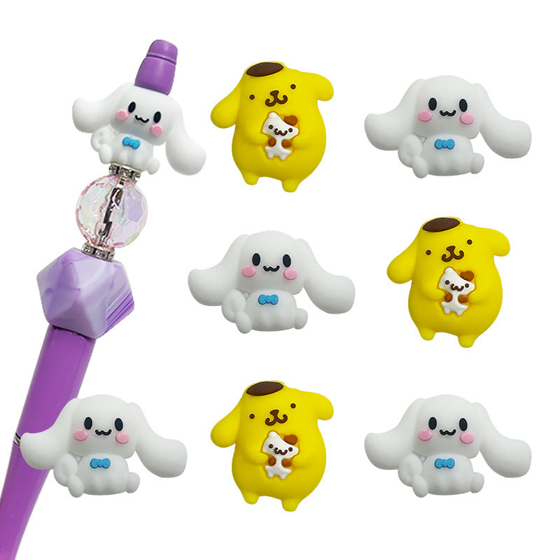 Silicone 3D Focal Beads White Rabbit Pink Hood and Yellow Pudding Dog Holding Cat 5