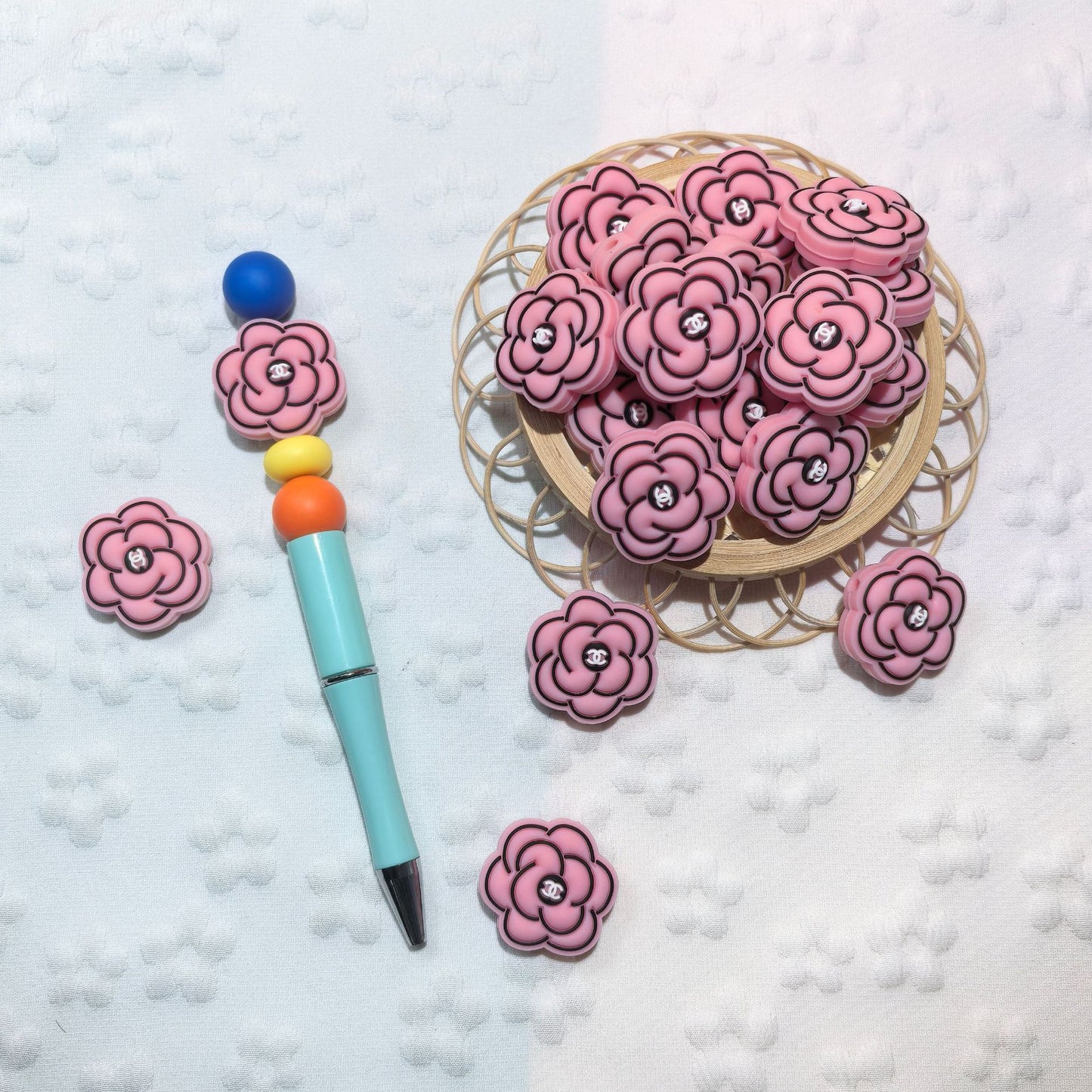 20pcs Silicone Focal Beads Peony Flower with Black Center Detail 8