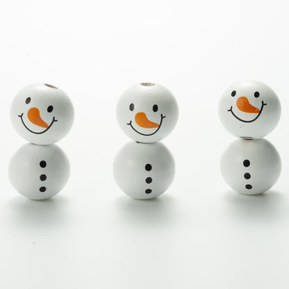 20mm Christmas Snowman Wooden Beads Schima Wood Holiday Craft