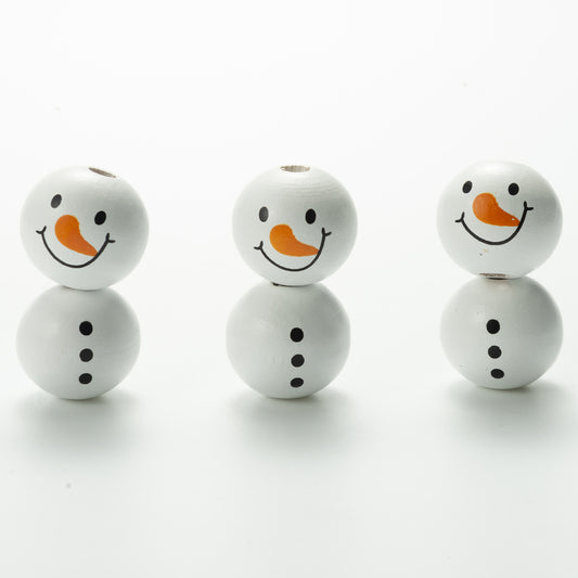20mm Christmas Snowman Wooden Beads Schima Wood Holiday Craft