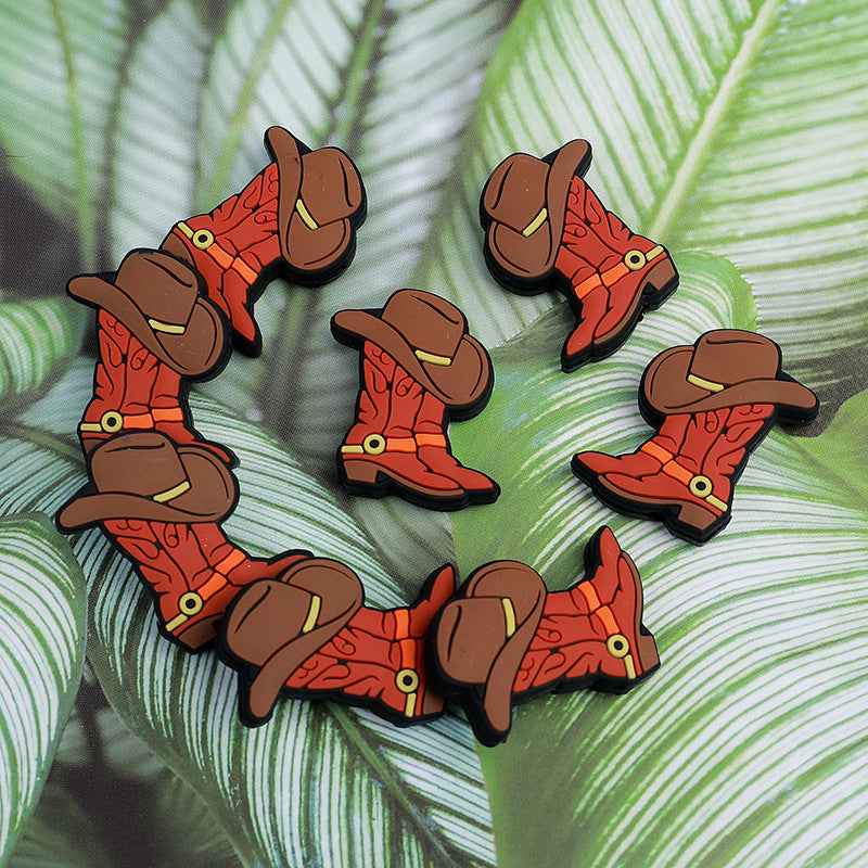 20Pcs Silicone Focal Beads Brown Cowboy Boots with Hat 2
