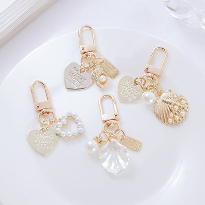 Cute Shell Metal Keychain with Pearl and Heart Charms 2