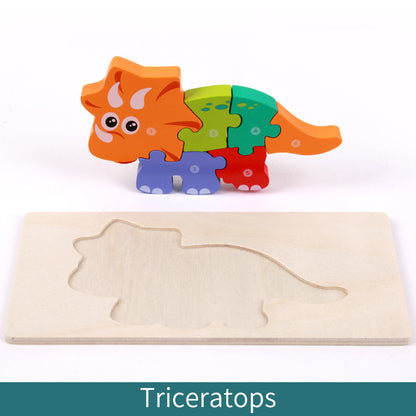 Wooden Building Blocks Animal Traffic Shapes Matching 3D Puzzle Toy 37