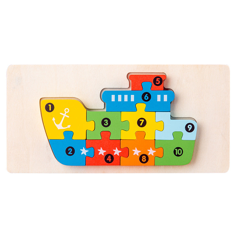 Wooden Building Blocks Animal Traffic Shapes Matching 3D Puzzle Toy 12