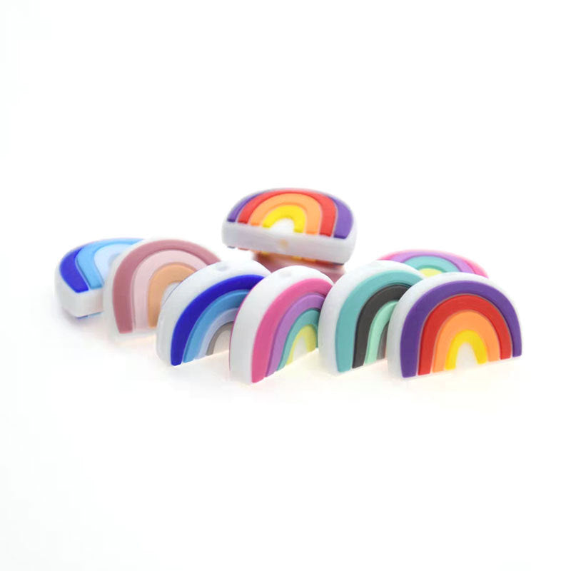 20pcs Silicone Focal Beads Rainbow Layered Arches Design 2