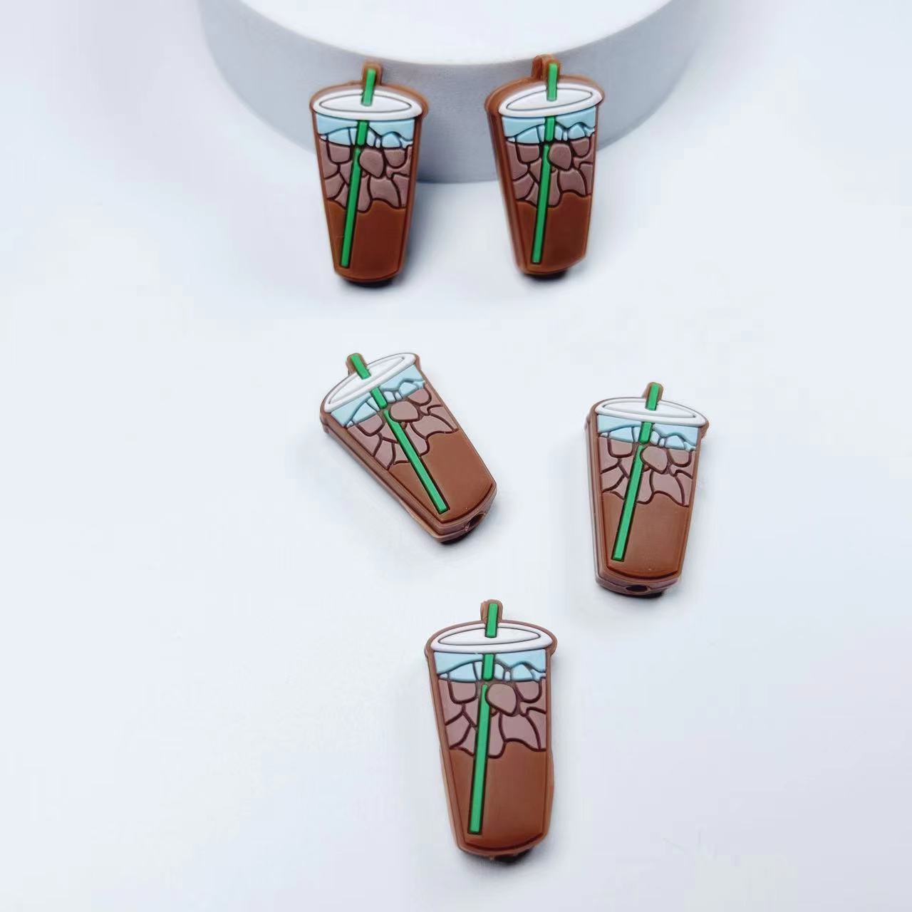 20Pcs Silicone Focal Beads Camel Cartoon Milk Tea Cup Design 2