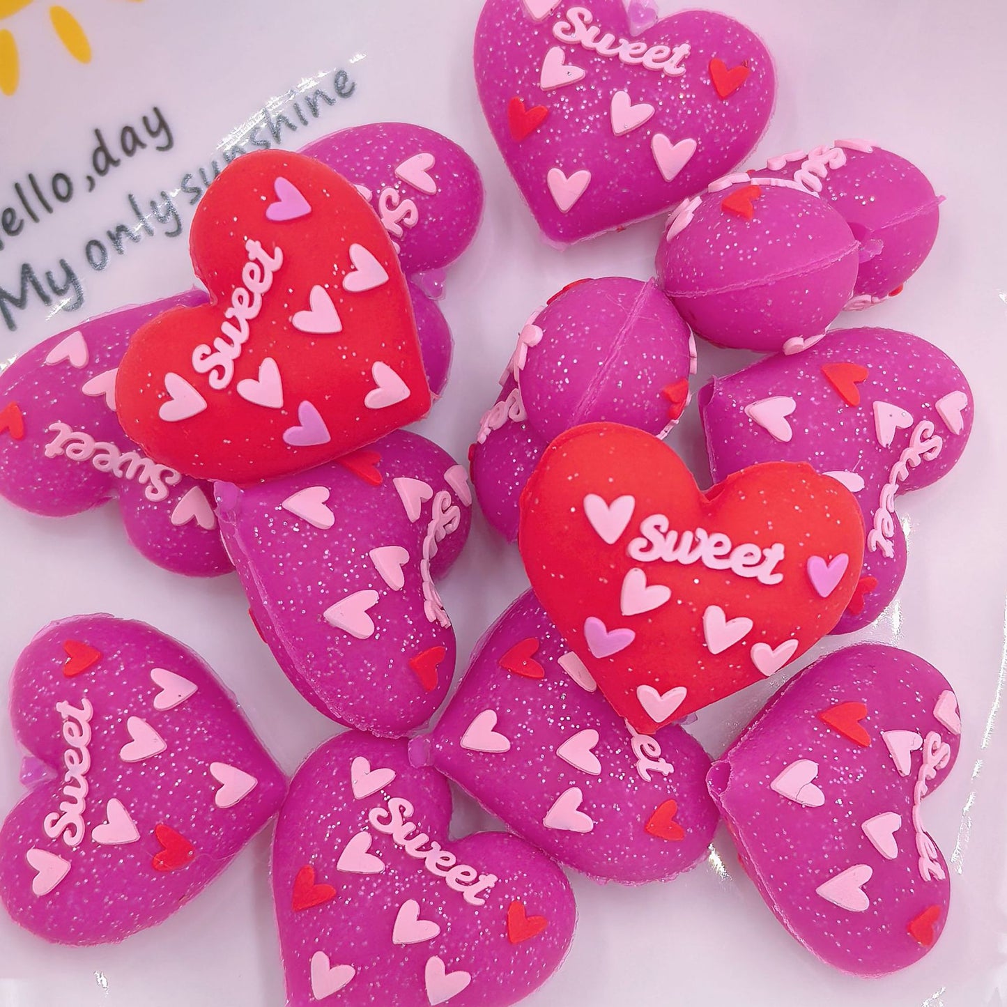 20Pcs Silicone 3D Focal Beads Valentine Day Love Heart Sweet Text 3