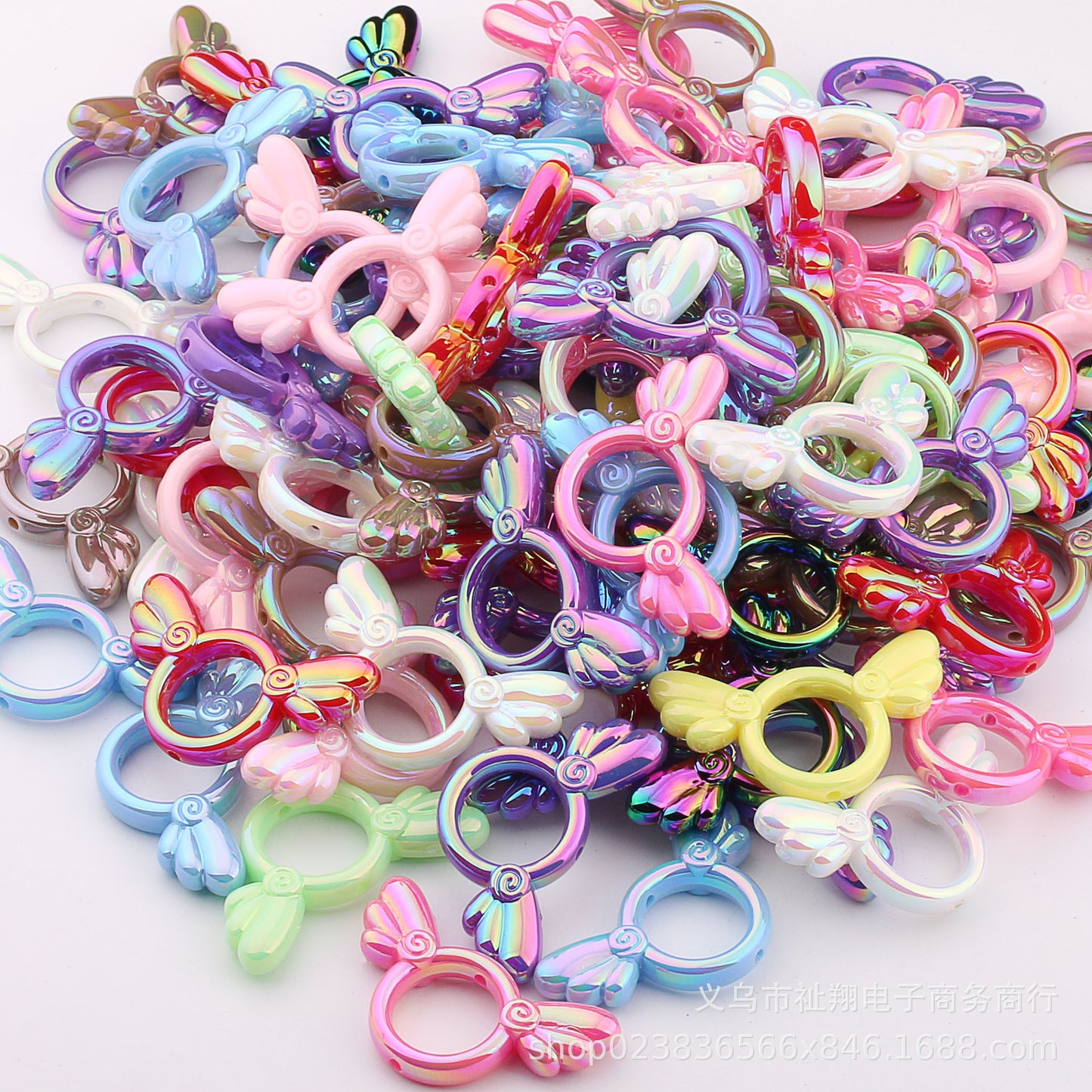 2Pcs 25x46mm Sakura Angel Wings Acrylic Beads UV Finish Color Plated 16