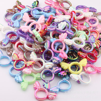 2Pcs 25x46mm Sakura Angel Wings Acrylic Beads UV Finish Color Plated 16