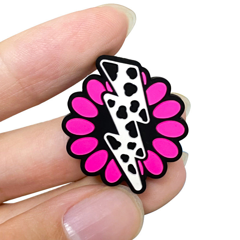 20Pcs Silicone Focal Beads Lightning Bolt with Floral Circle 5