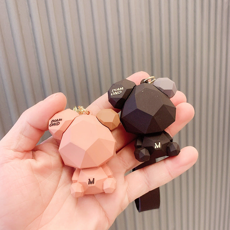 Diamond Bear Silicone Bead Keychain with Printed Strap 3