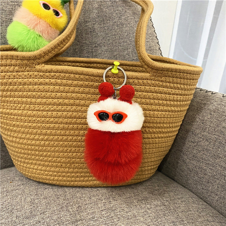 Caterpillar Pom Pom Plush Keychain Cute Furry Charm Accessory 8