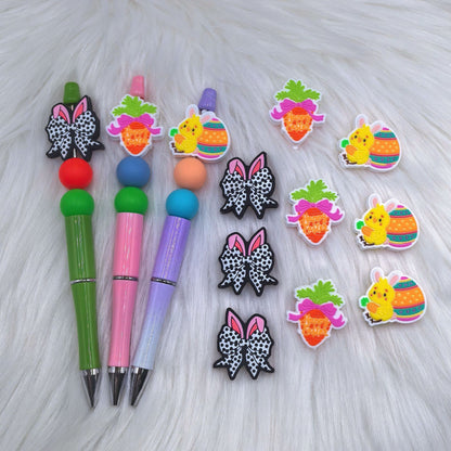 20Pcs Silicone Focal Beads Easter Carrot Bunny Ear Bow